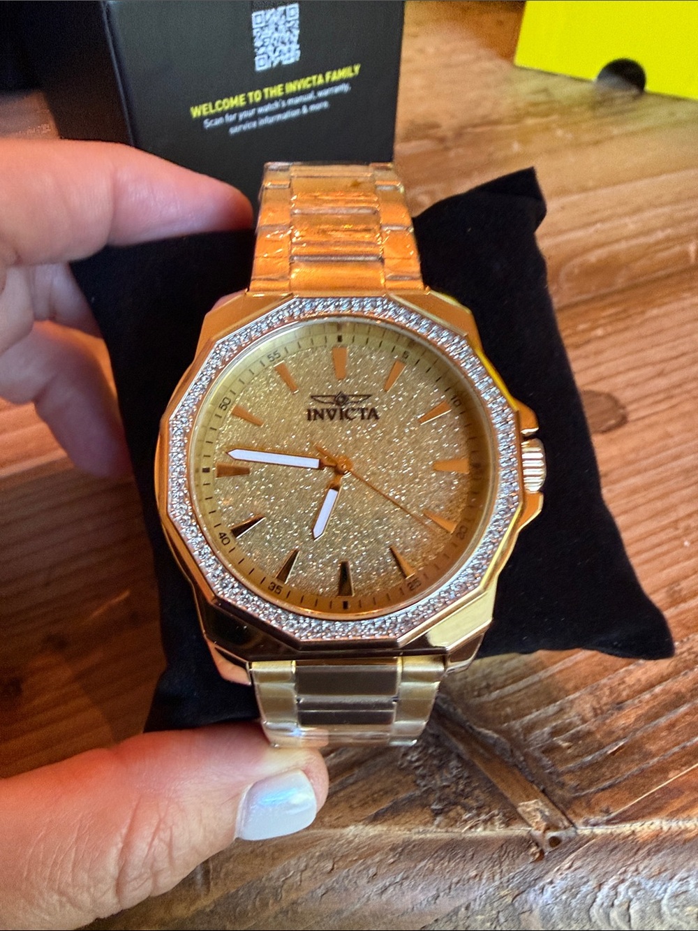 Invicta Gold Tone Glitter Dial Crystal Accent Bracelet Watch